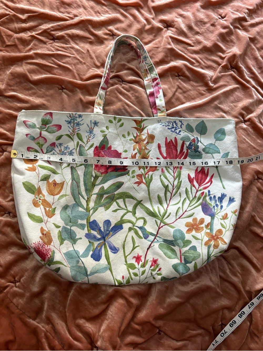 Estee Lauder Floral Cotton Canvas Tote - Cream with Multicolor Flowers - Picture 5 of 9